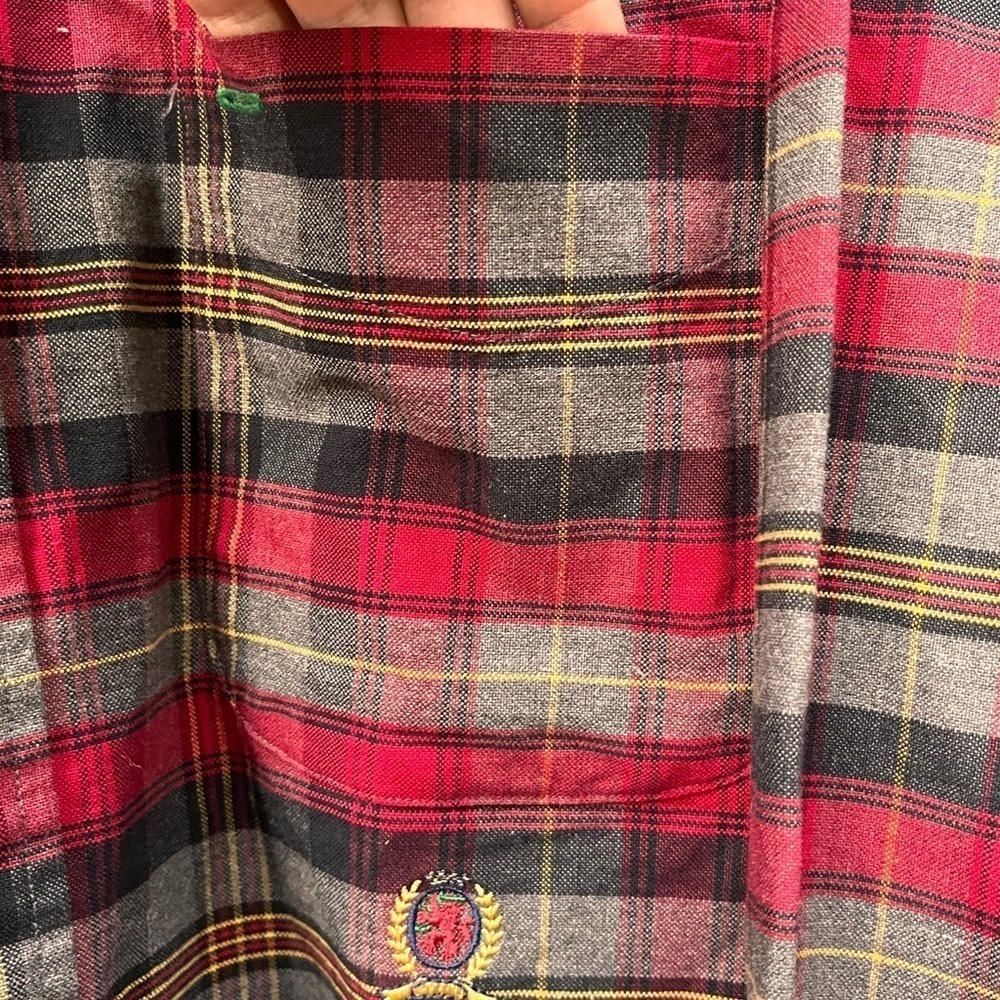 Tommy Hilfiger Black Gray Red Plaid Check Button Down Shirt Men’s - Picture 5 of 14